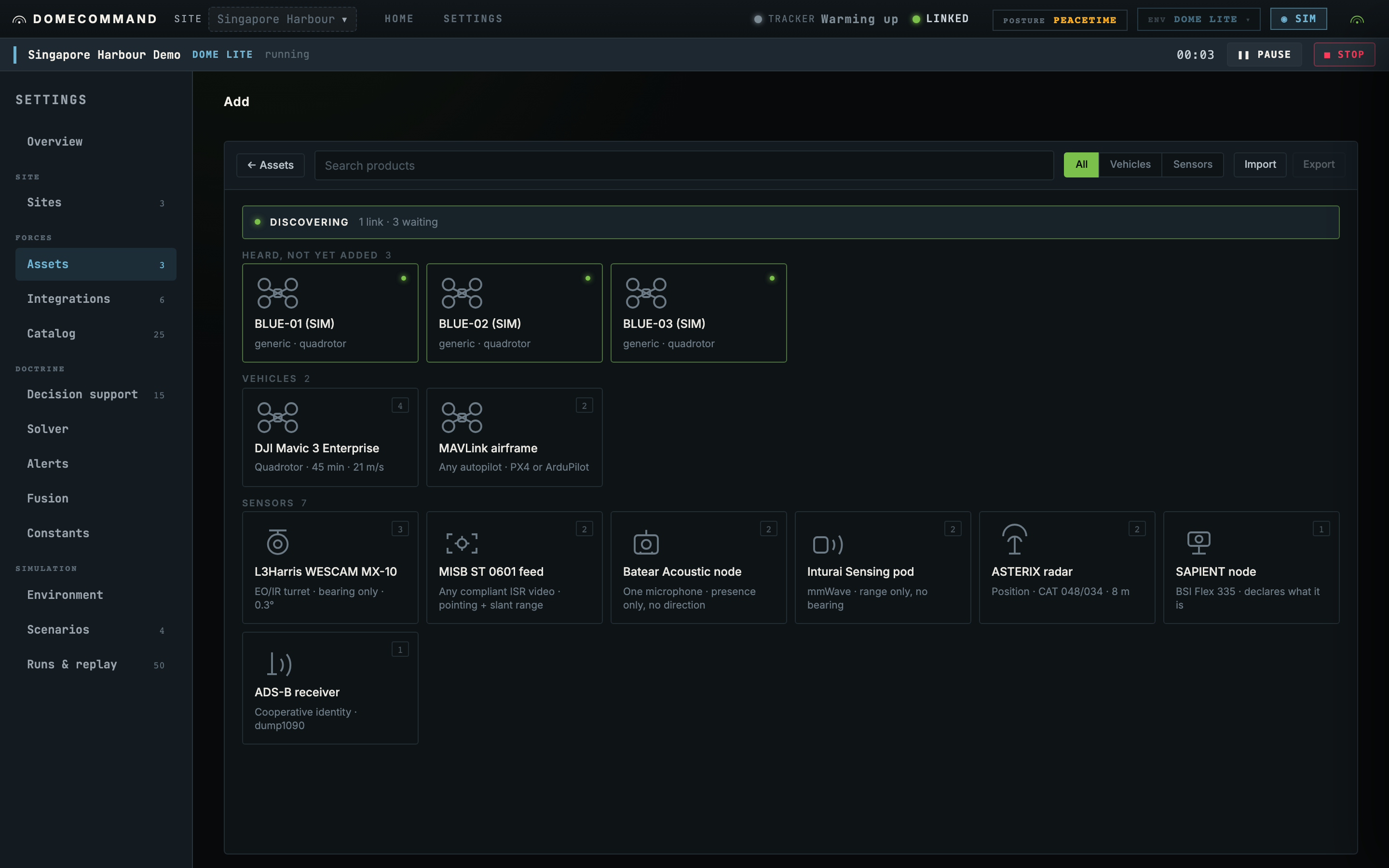 The add-asset catalog browse screen