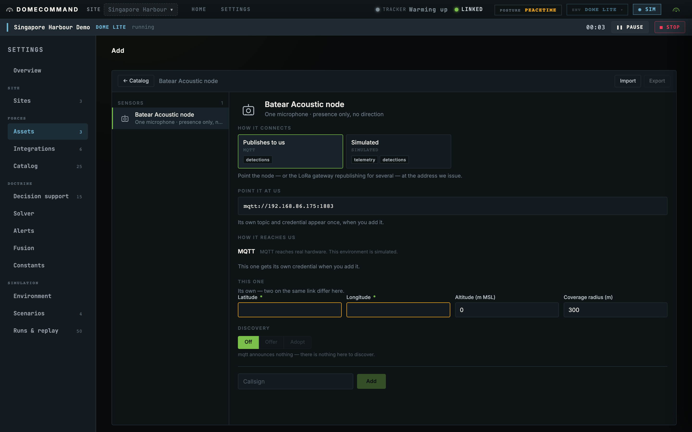 The configure step of adding an asset