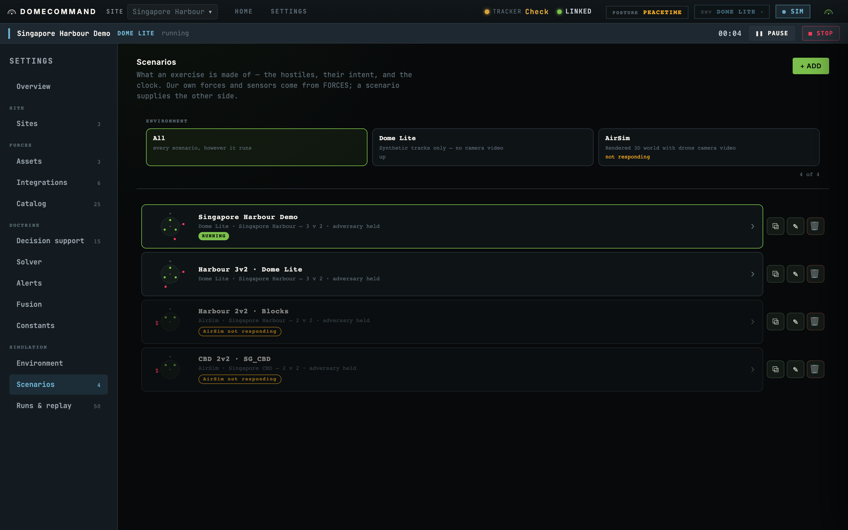 Saved scenarios across two simulation environments