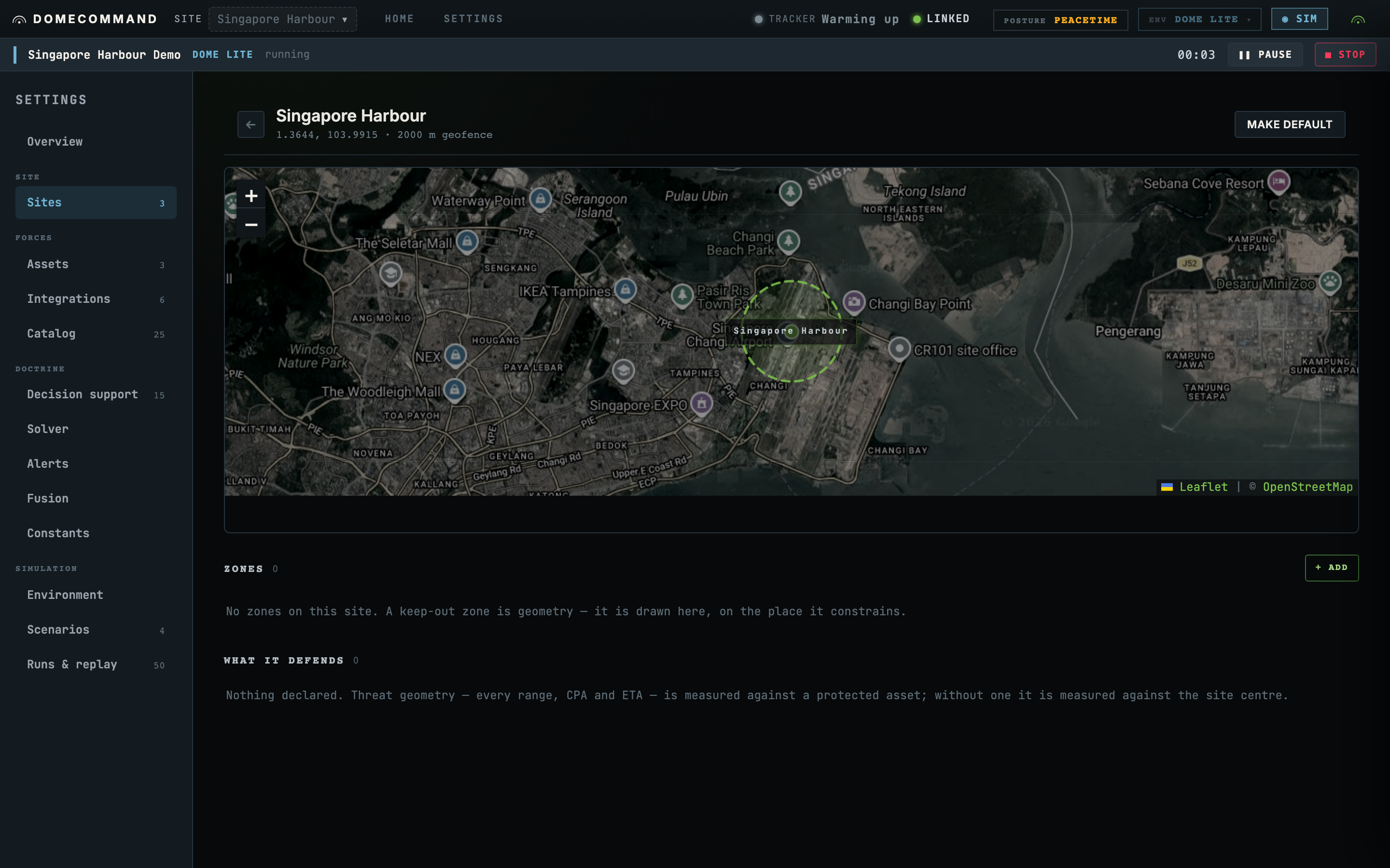 One site's detail page showing its geofence and zones