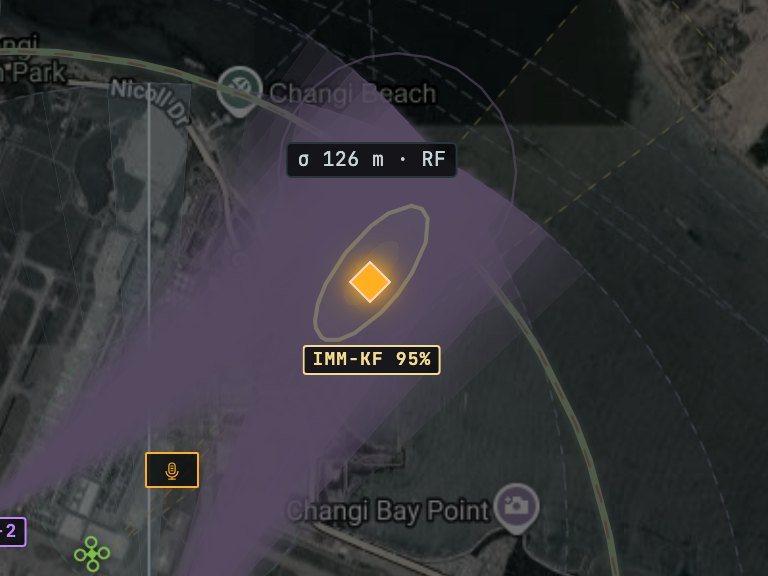 Fused track near Changi, RF only, σ 126 m