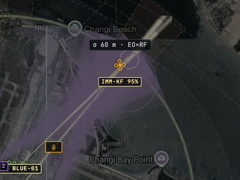 Fused track near Changi, + site camera, σ 60 m